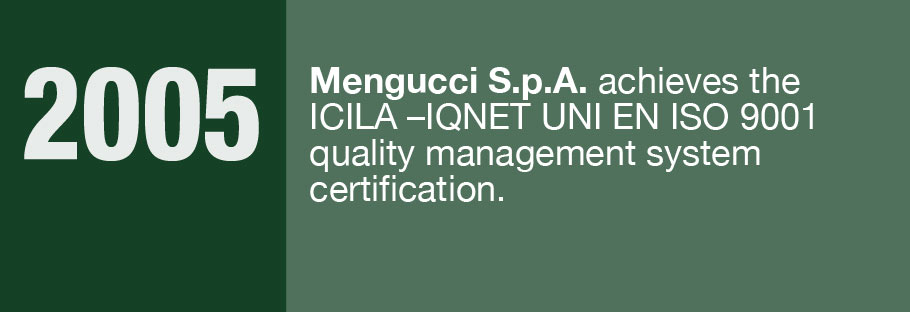 2005: Mengucci S.r.l. achieves the ICILA-IQNET UNI EN ISO 9001 quality management system certification.