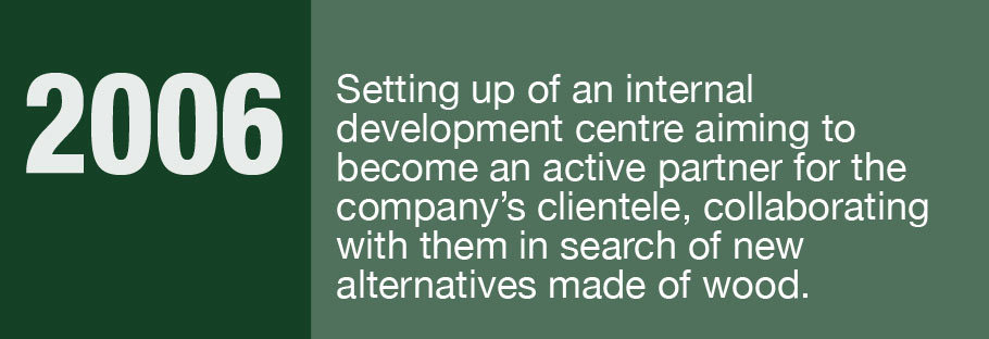 2006: Setting up of an internal development centre aiming to become an active partner for the company's clientele, collaborating with them in search of new alternatives made of wood.