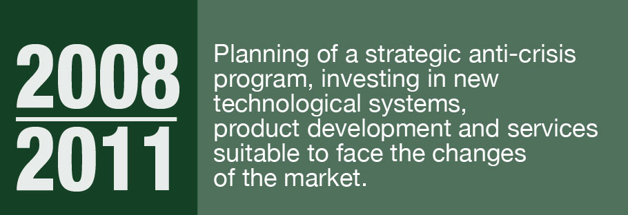 2008-2011: Planning of a strategic anti-crisis program, investing in new technological systems, product development and services suitable to face the changes of the market.